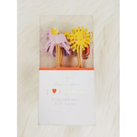 Meri Meri Unicorn cupcake toppers and paper liners baking cups rainbow 24 ct - Picture 4 of 4